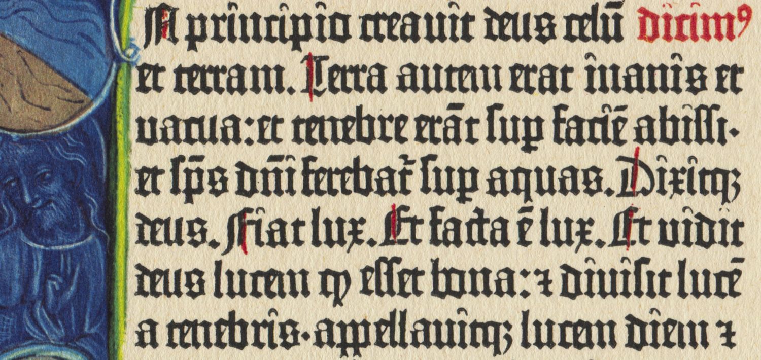 Ausschnitt aus der Gutenbergbibel zeigt die ausgeprägte Abkürzungspraxis